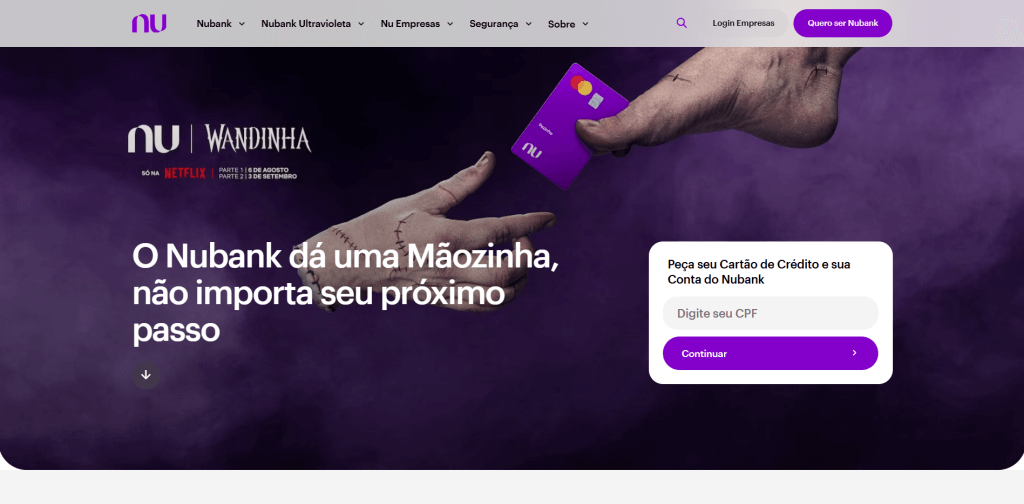 Site institucional: o que é e por que sua empresa precisa 3 Printscreen do site institucional do nubank