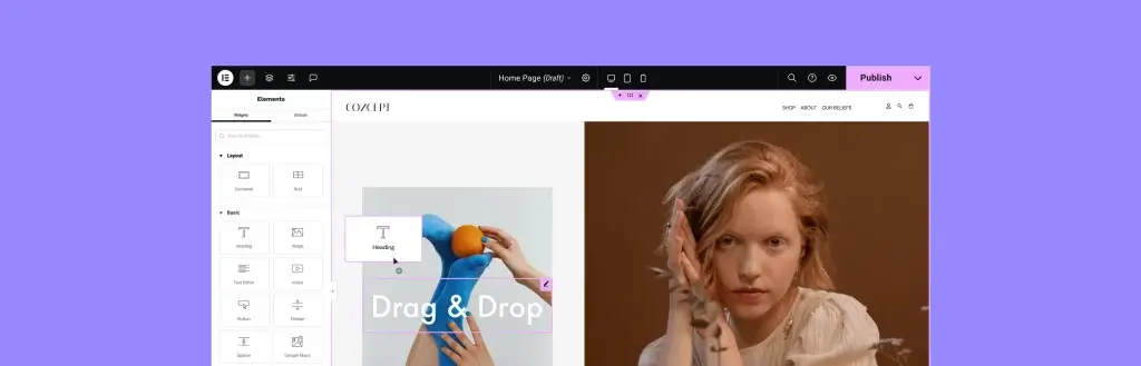 Painel do Elementor Pro com recursos avançados para criação de sites WordPress
