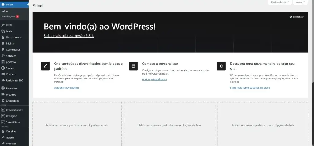 O que é preciso para ter uma loja WordPress? 1 Painel do WordPress.